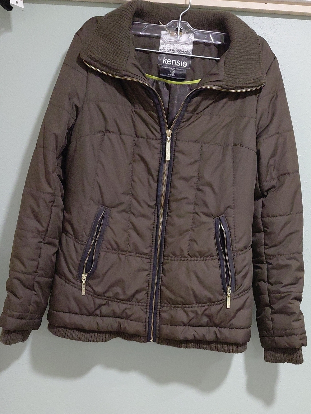 kensie Quilted Puffer Jacket in Brown Size XS